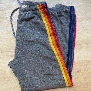 Aviator Nation Gray Sweatpants with Rainbow Stripes